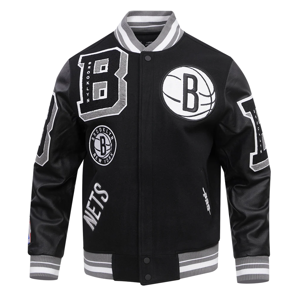 NBA BROOKLYN NETS MASHUP MEN'S RIB WOOL VARSITY JACKET