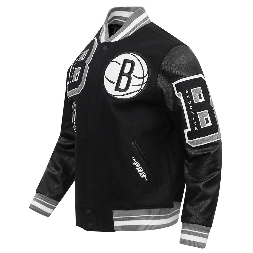NBA BROOKLYN NETS MASHUP MEN'S RIB WOOL VARSITY JACKET