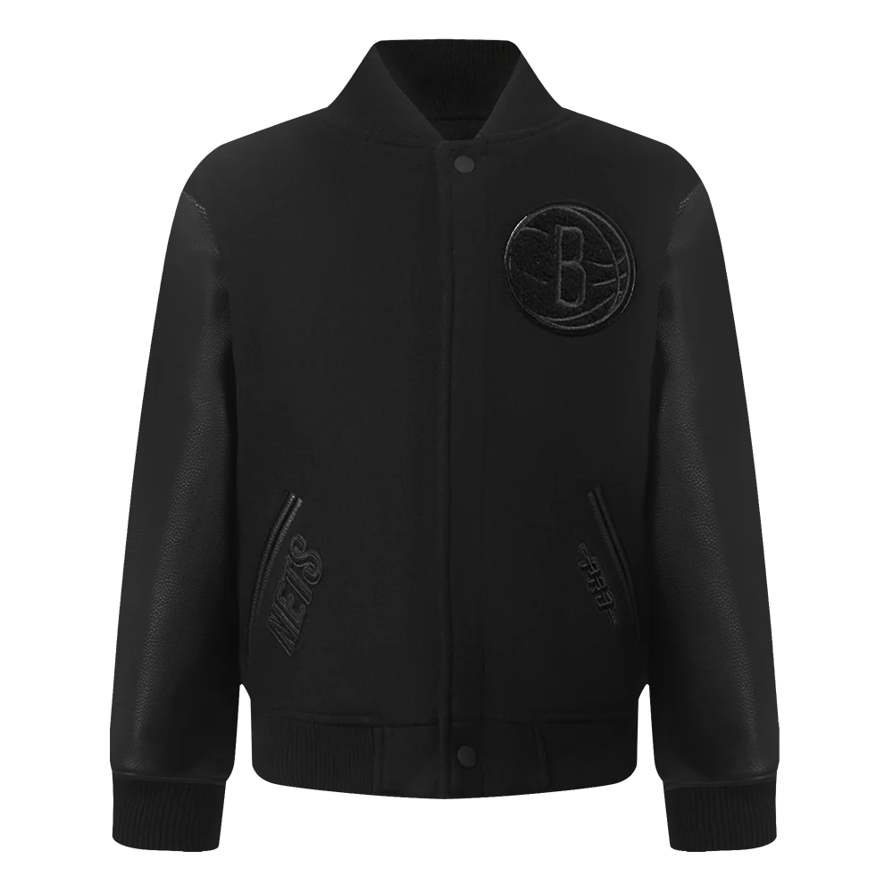 NBA BROOKLYN NETS TRIPLE BLACK TODDLER BOYS WOOL VARSITY JACKET