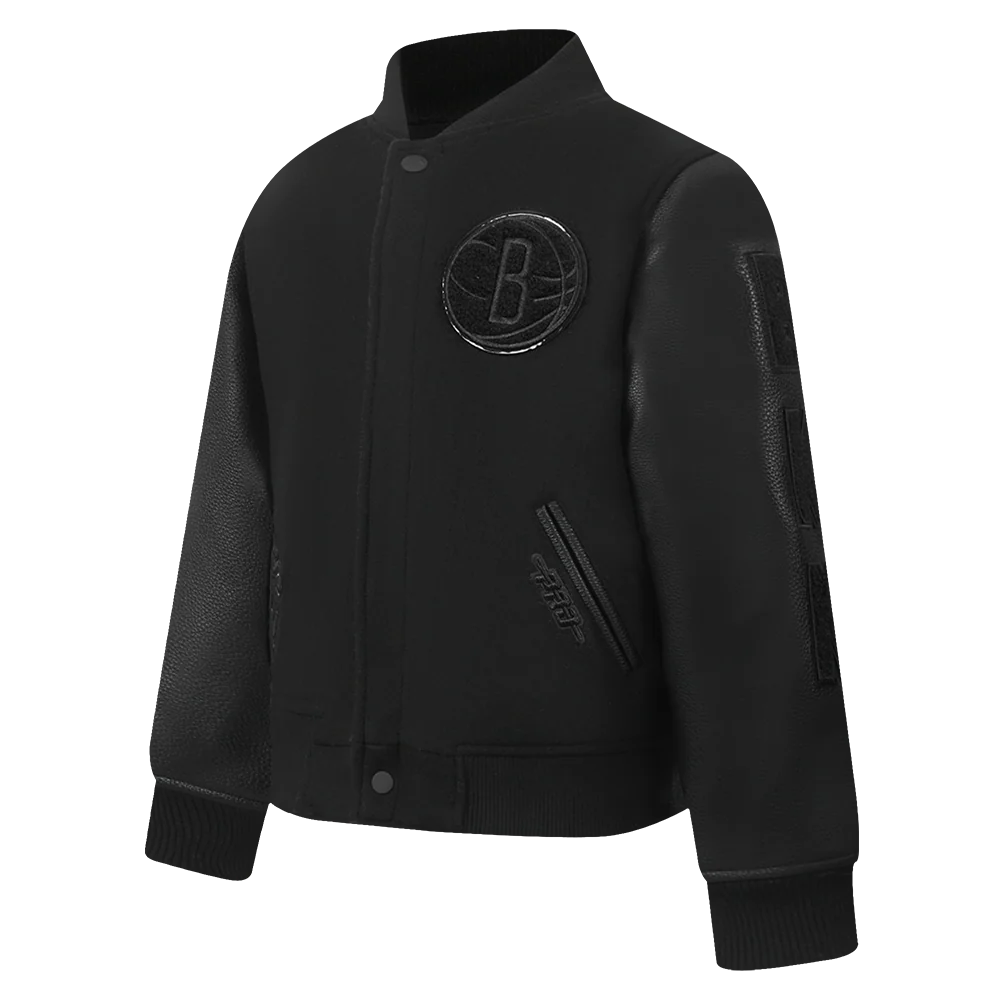 NBA BROOKLYN NETS TRIPLE BLACK TODDLER BOYS WOOL VARSITY JACKET