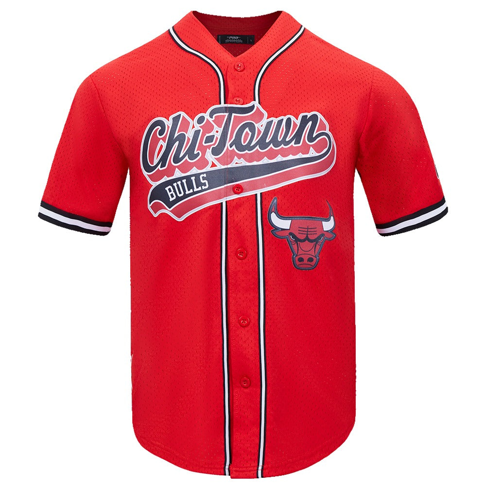 CHICAGO BULLS MEN'S BUTTON DOWN MESH TOP SCRIPT TAIL