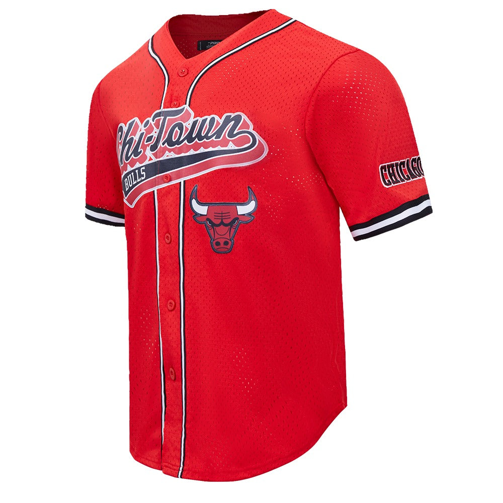 CHICAGO BULLS MEN'S BUTTON DOWN MESH TOP SCRIPT TAIL