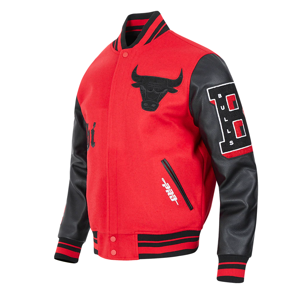 NBA CHICAGO BULLS OLD ENGLISH MEN'S RIB WOOL VARSITY JACKET