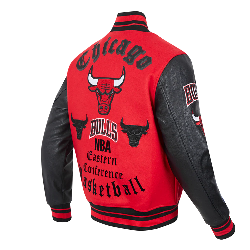 NBA CHICAGO BULLS OLD ENGLISH MEN'S RIB WOOL VARSITY JACKET