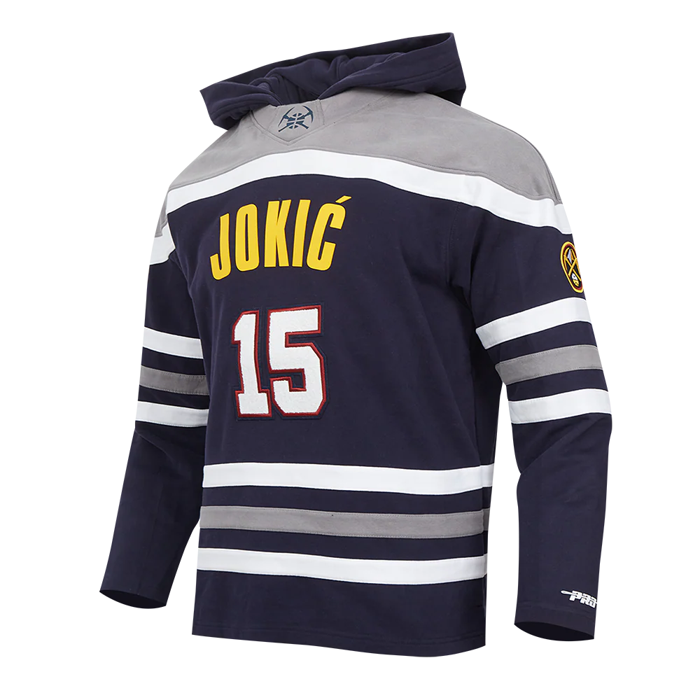 NBA DENVER NUGGETS NIKOLA JOKIC #15 CLASSIC MEN'S FLEECE COLORBLOCK PULLOVER HOODIE