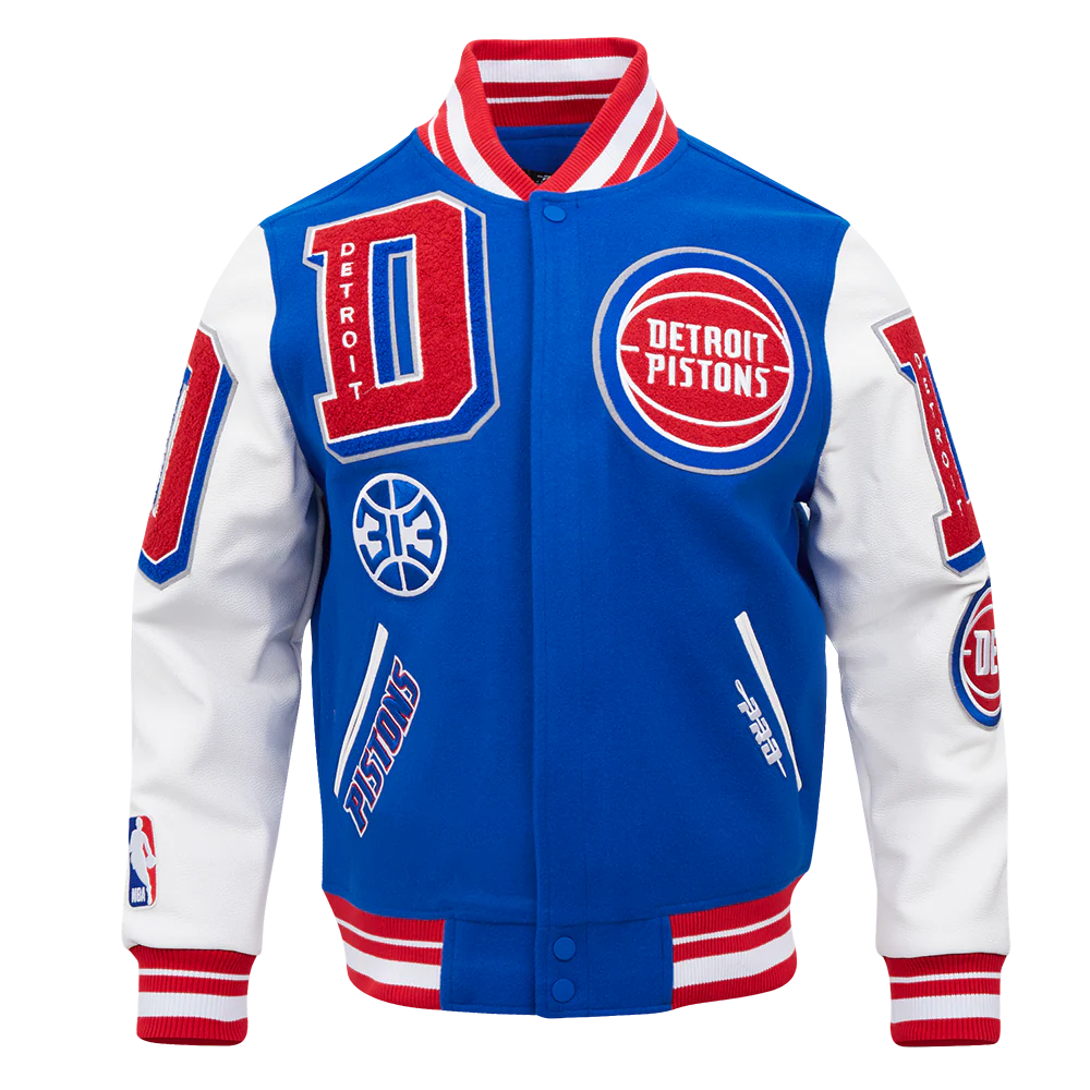 NBA DETROIT PISTONS MASHUP MEN'S RIB WOOL VARSITY JACKET