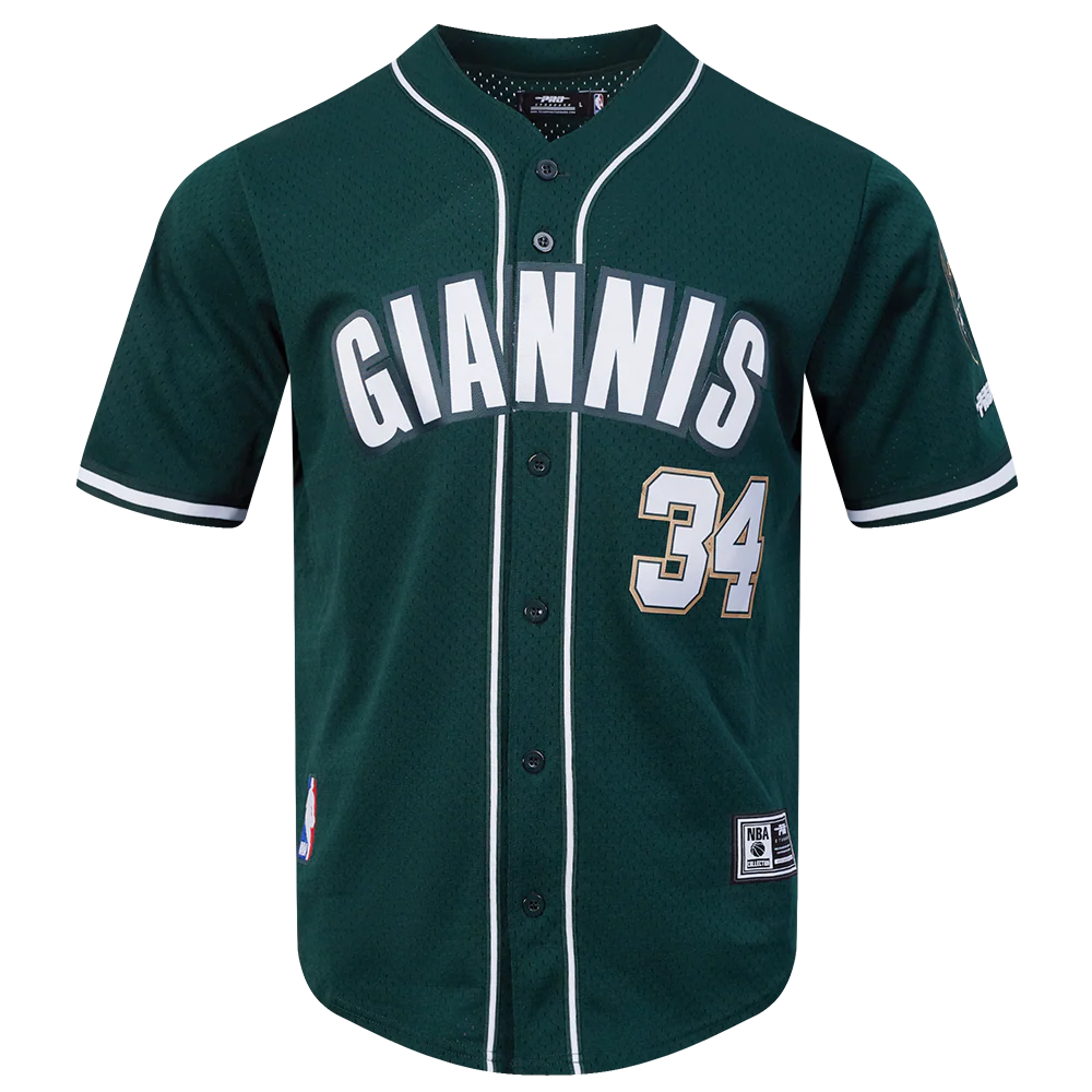 NBA MILWAUKEE BUCKS GIANNIS ANTETOKOUNMPO #34 CLASSIC MESH PNN MEN'S MESH BUTTON DOWN SHIRT