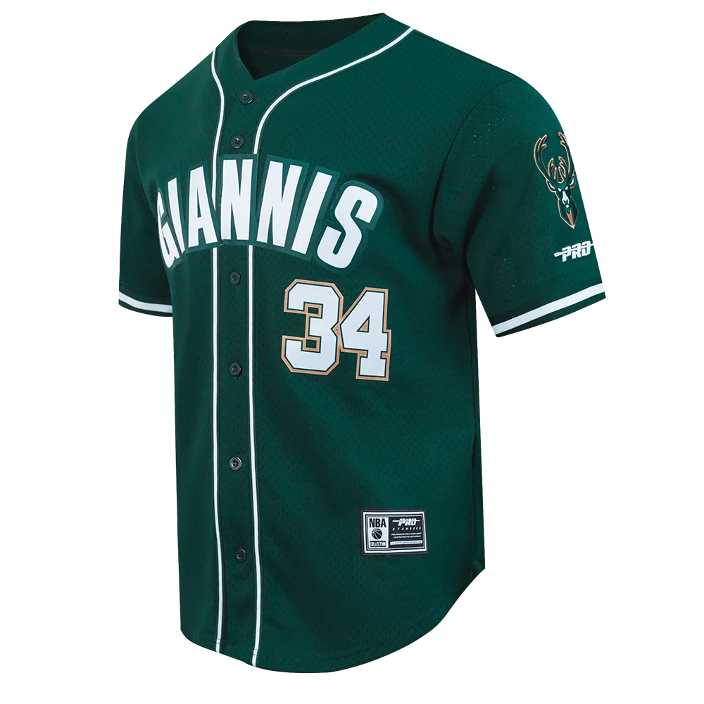 NBA MILWAUKEE BUCKS GIANNIS ANTETOKOUNMPO #34 CLASSIC MESH PNN MEN'S MESH BUTTON DOWN SHIRT