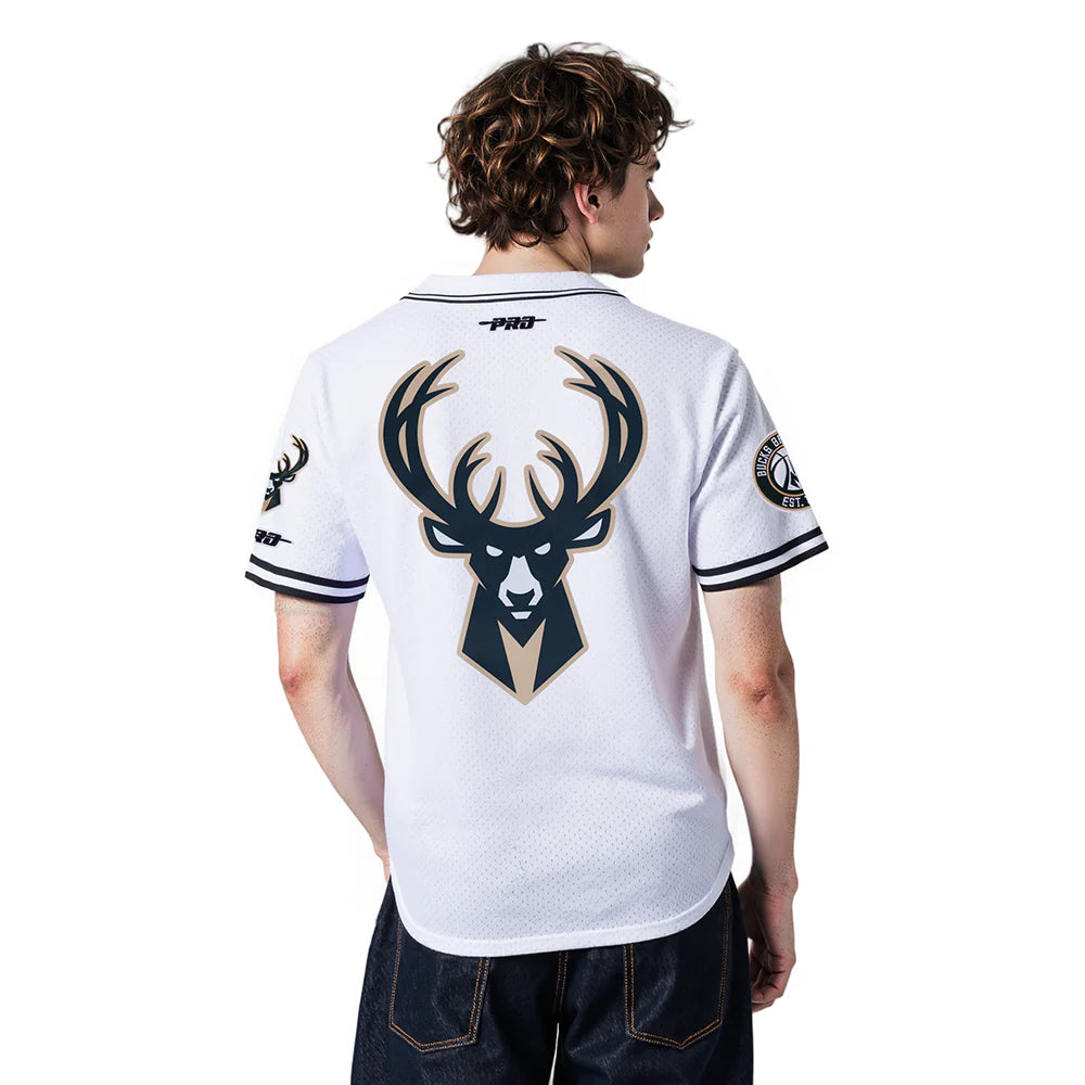 NBA MILWAUKEE BUCKS GIANNIS ANTETOKOUNMPO #34 CLASSIC MESH PNN MEN'S MESH BUTTON DOWN SHIRT