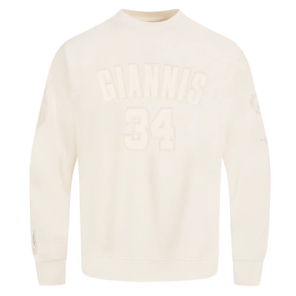 NBA MILWAUKEE BUCKS GIANNIS ANTETOKOUNMPO #34 NEUTRAL PNN MEN'S DROP SHOULDER FLC CREWNECK