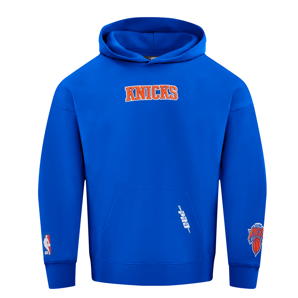 NBA NEW YORK KNICKS WINGSPAN MEN'S DROP SHOULDER FLEECE PULLOVER HOODIE