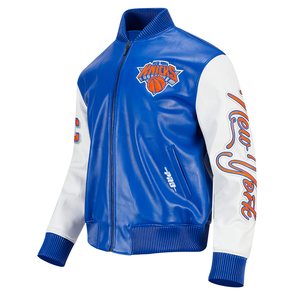 NBA NEW YORK KNICKS CITY SIGNATURE MEN'S LEATHER VARSITY JACKET