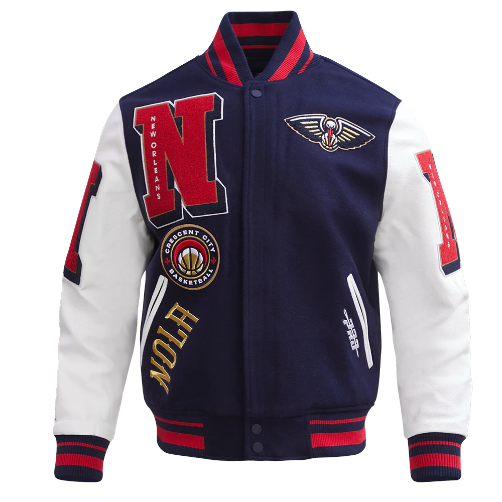 NBA NEW ORLEANS PELICANS MASHUP MEN'S RIB WOOL VARSITY JACKET