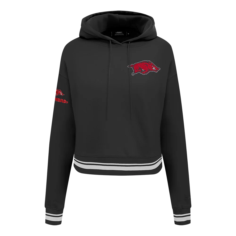 UNIVERSITY OF ARKANSAS FAYETTEVILLE CLASSIC RIB FLEECE CROPPED PULLOVER HOODIE