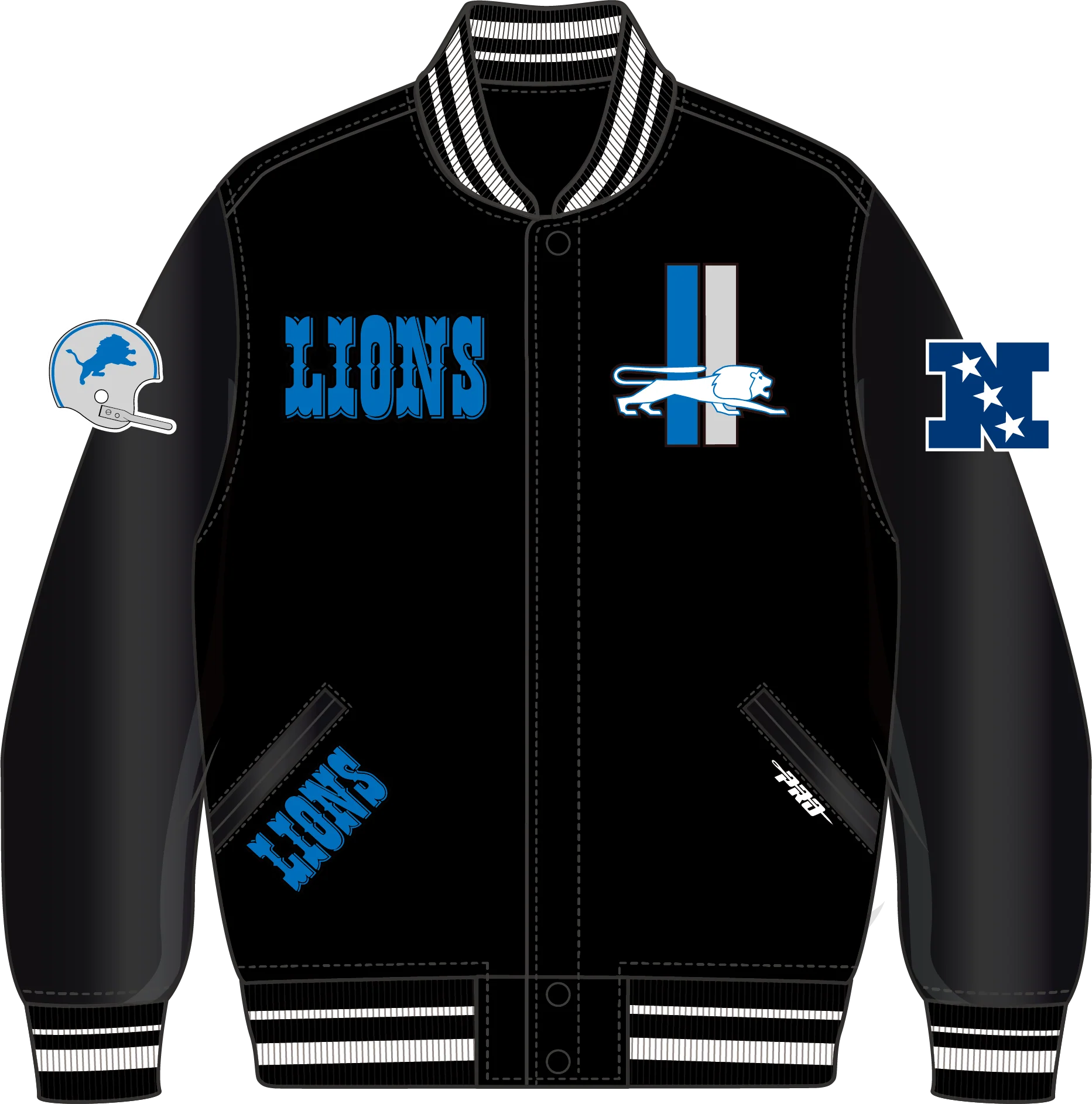 NFL DETROIT LIONS RETRO CLASSIC BIG BOYS RIB WOOL VARSITY JACKET