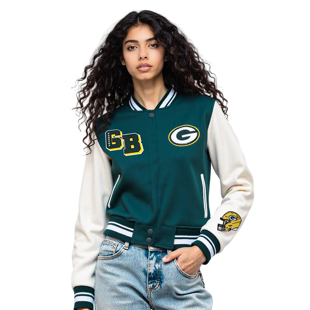 NFL GREEN BAY PACKERS MASHUP WOMEN'S RIB WOOL VARSITY JACKET