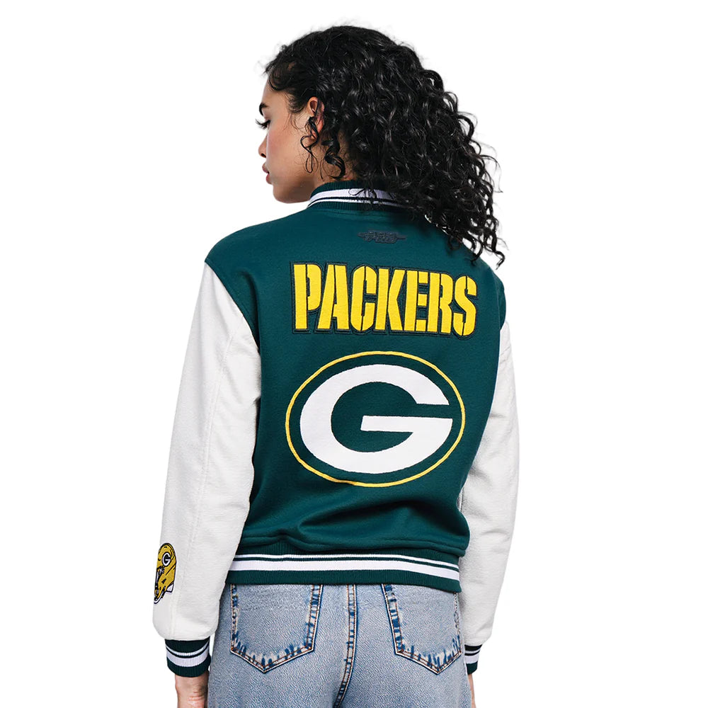 NFL GREEN BAY PACKERS MASHUP WOMEN'S RIB WOOL VARSITY JACKET