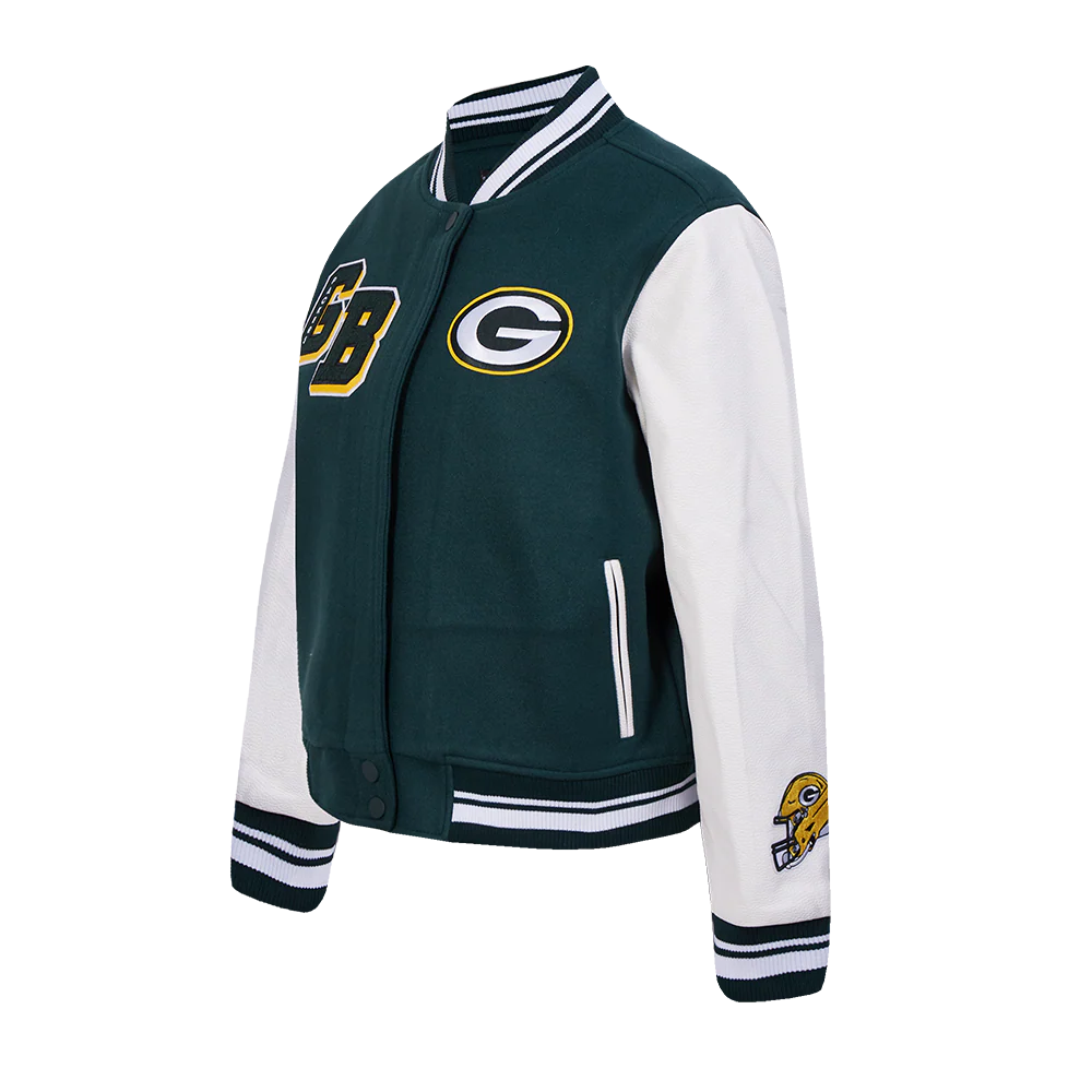 NFL GREEN BAY PACKERS MASHUP WOMEN'S RIB WOOL VARSITY JACKET