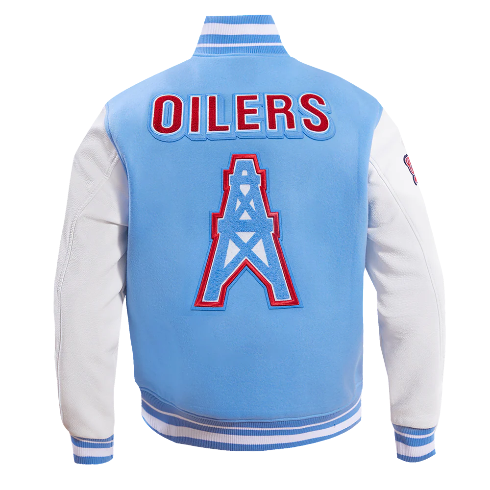 NFL HOUSTON OILERS RETRO CLASSIC MEN'S RIB WOOL VARSITY JACKET