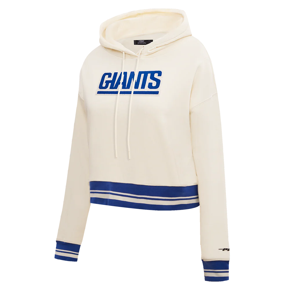 NFL NEW YORK GIANTS RETRO CLASSIC WOMEN'S RIB CROPPED PULLOVER HOODIE