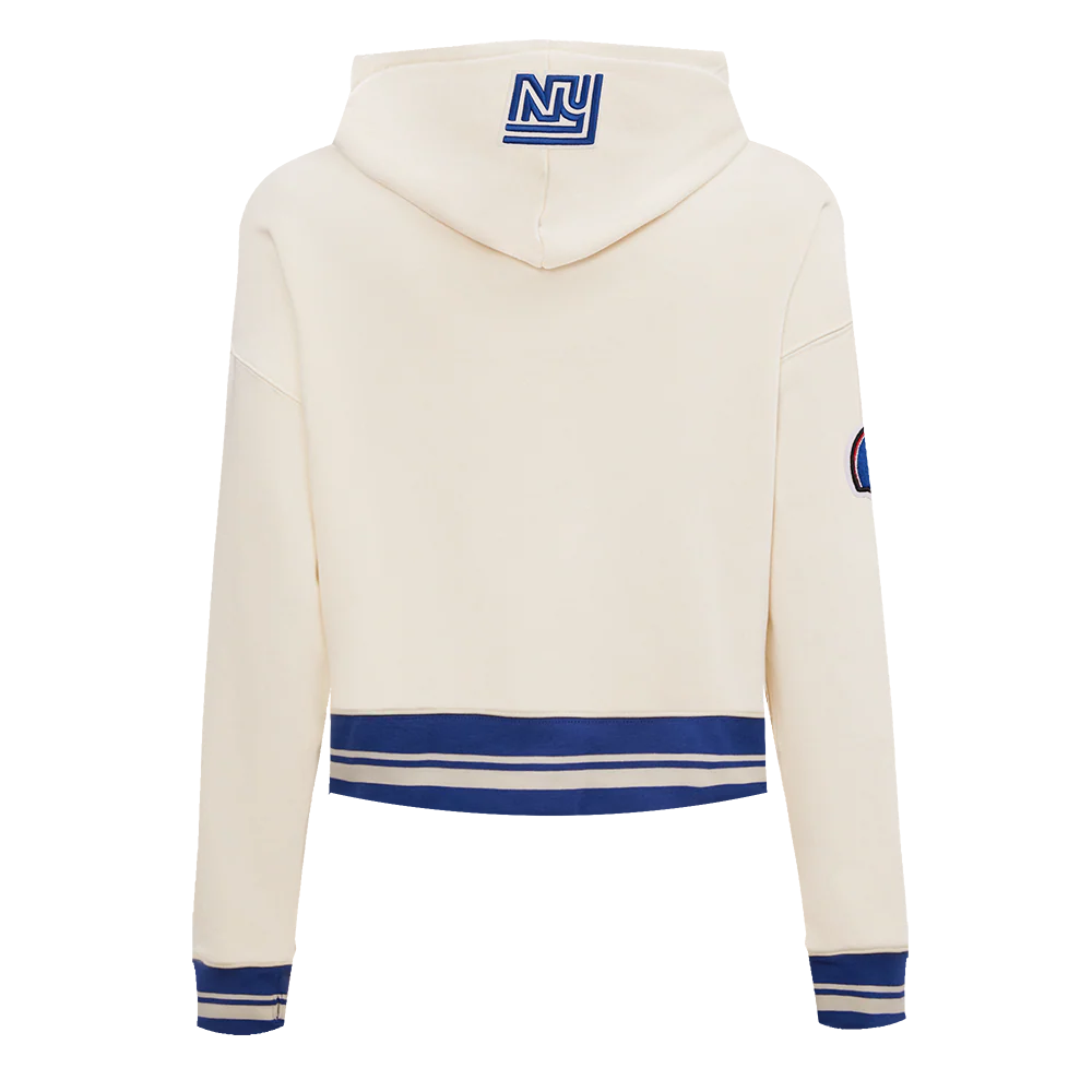 NFL NEW YORK GIANTS RETRO CLASSIC WOMEN'S RIB CROPPED PULLOVER HOODIE