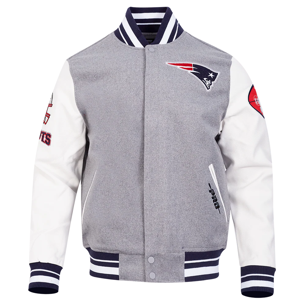 NFL NEW ENGLAND PATRIOTS OLD ENGLISH MEN'S RIB WOOL VARSITY JACKET