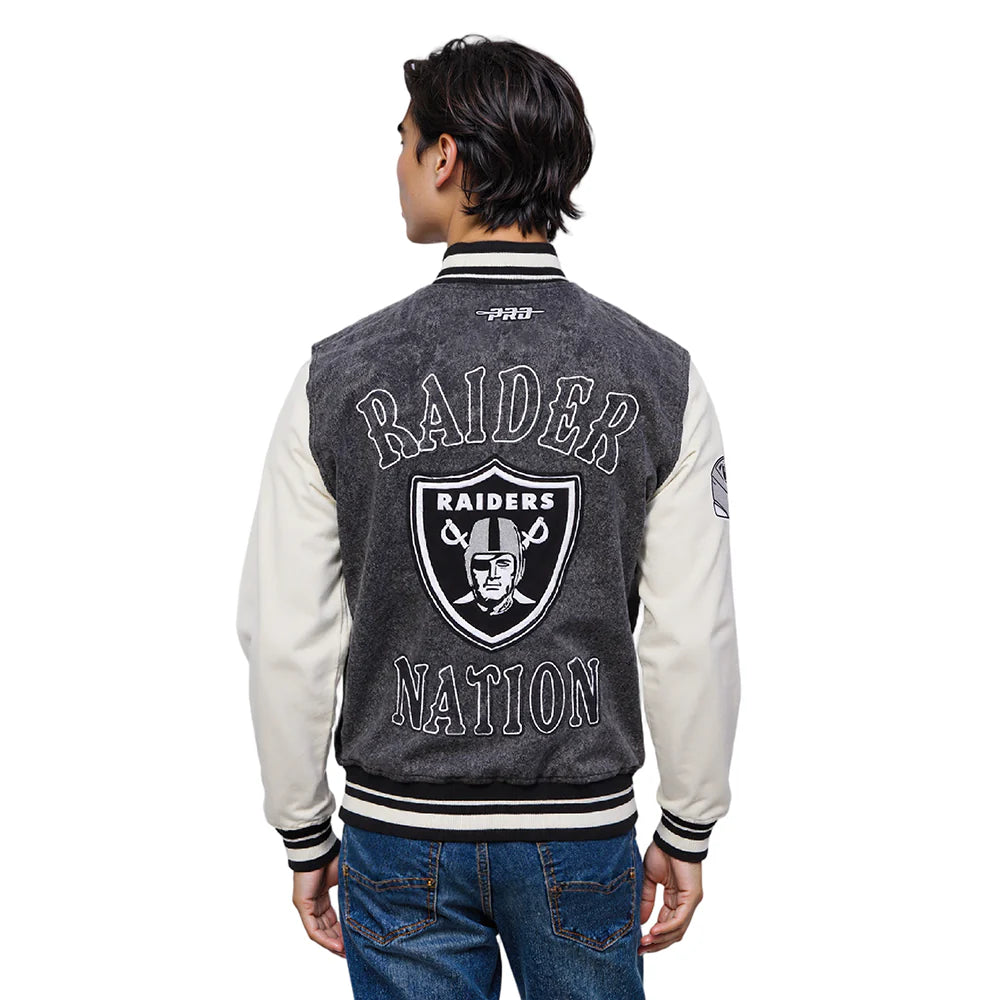 NFL LAS VEGAS RAIDERS REBEL ATHLETICS MEN'S DENIM VARSITY JACKET