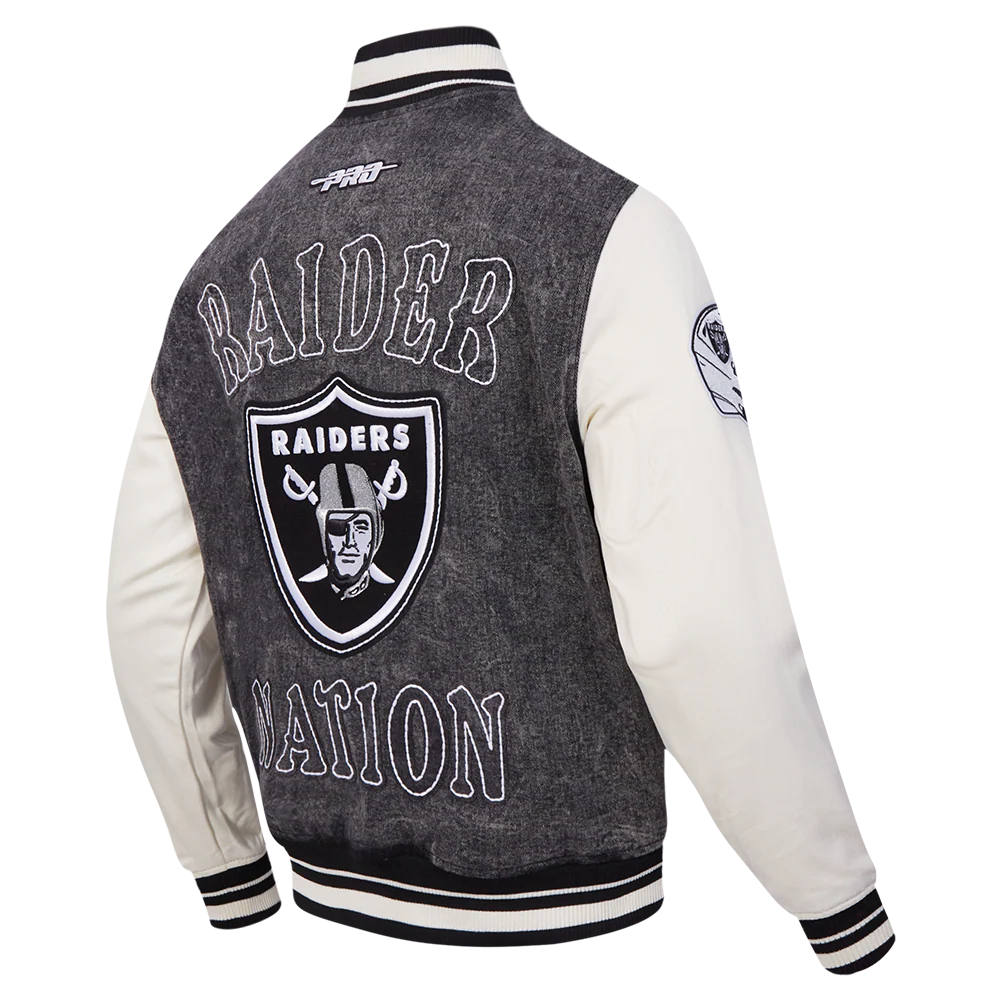 NFL LAS VEGAS RAIDERS REBEL ATHLETICS MEN'S DENIM VARSITY JACKET