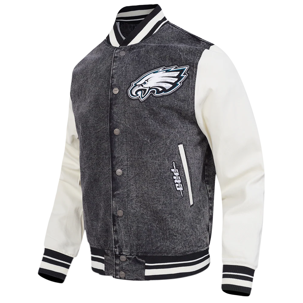 NFL PHILADELPHIA EAGLES REBEL ATHLETICS MEN'S DENIM VARSITY JACKET