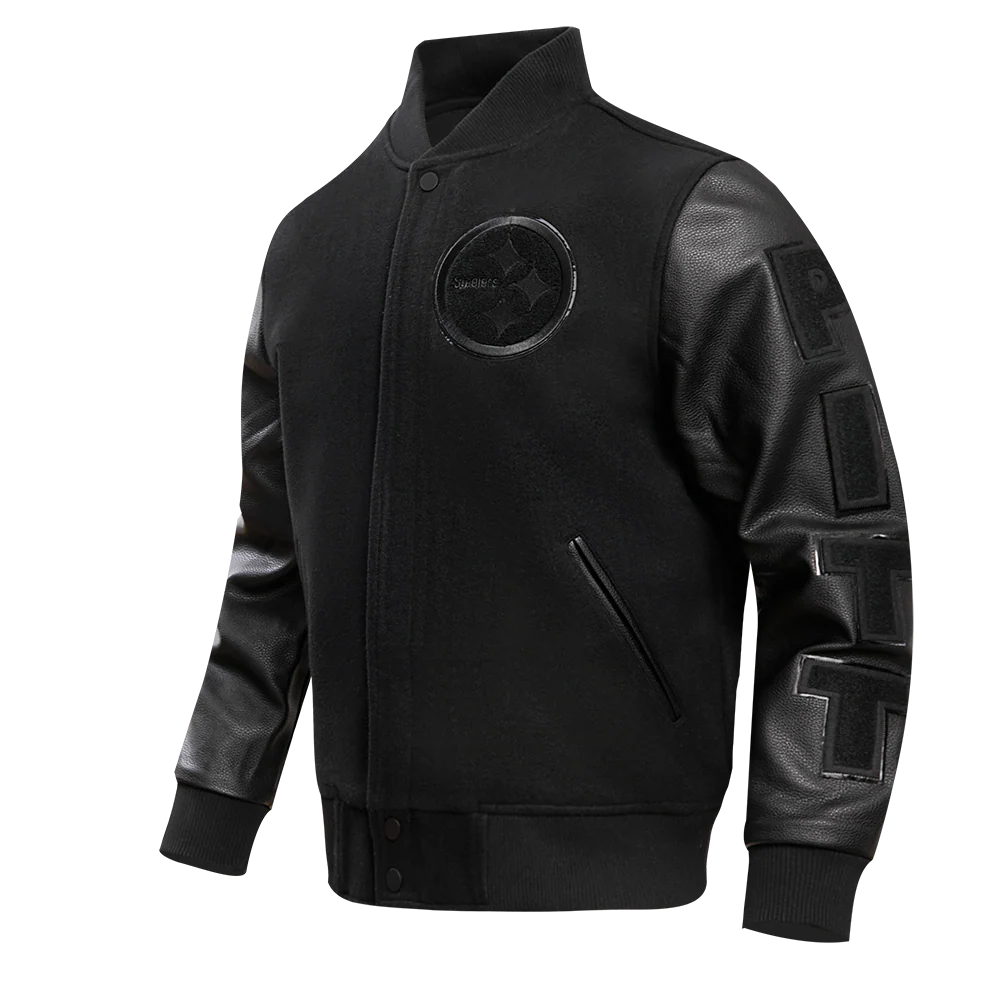 NFL PITTSBURGH STEELERS TRIPLE BLACK MEN'S MEN'S WOOL VARSITY JACKET