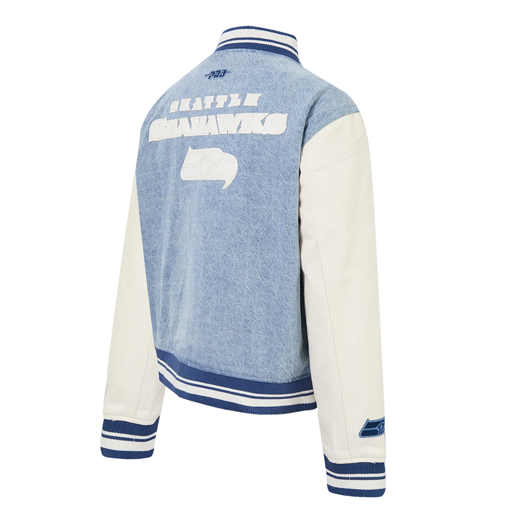 NFL SEATTLE SEAHAWKS VARSITY BLUES WOMEN'S DENIM VARSITY JACKET