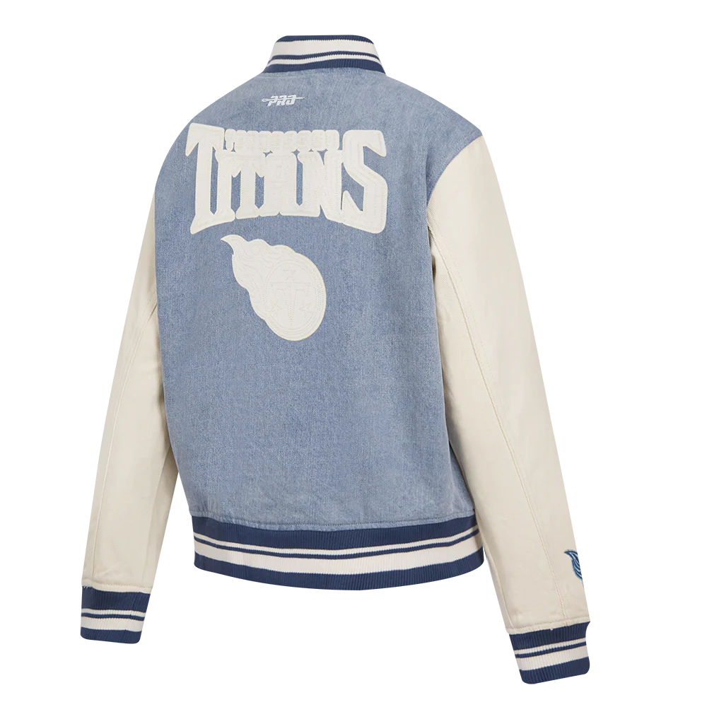 NFL TENNESSEE TITANS VARSITY BLUES WOMEN'S DENIM VARSITY JACKET