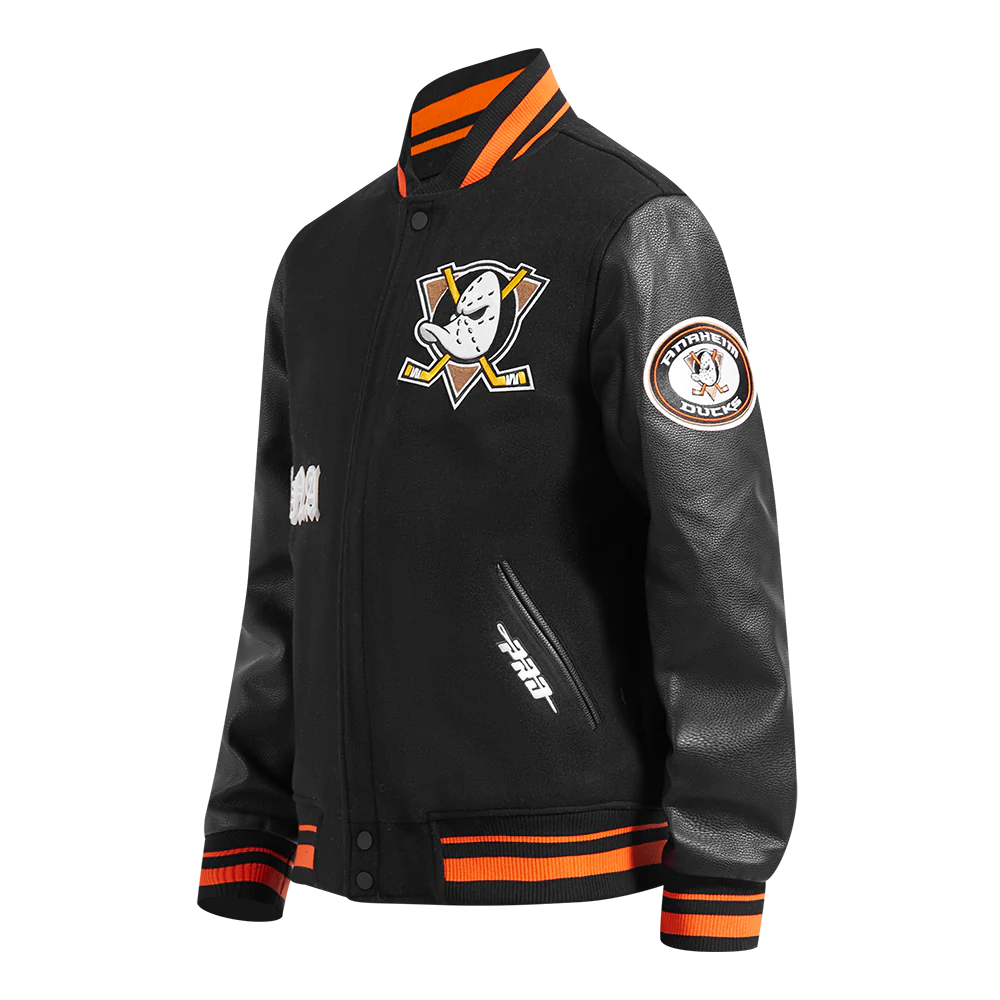NHL ANAHEIM DUCKS OLD ENGLISH MEN'S RIB WOOL VARSITY JACKET