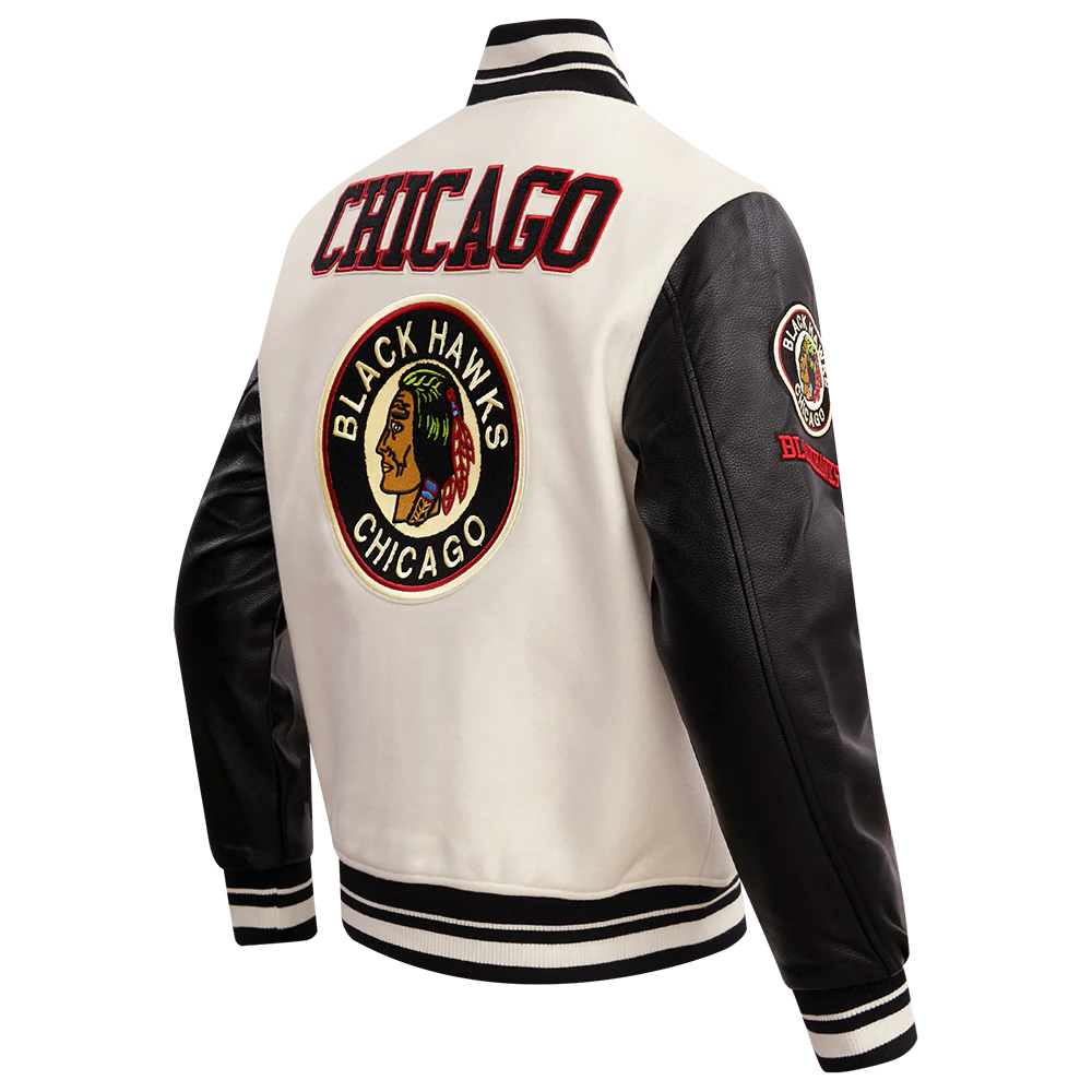 NHL CHICAGO BLACKHAWKS RETRO CLASSIC MEN'S RIB WOOL VARSITY JACKET
