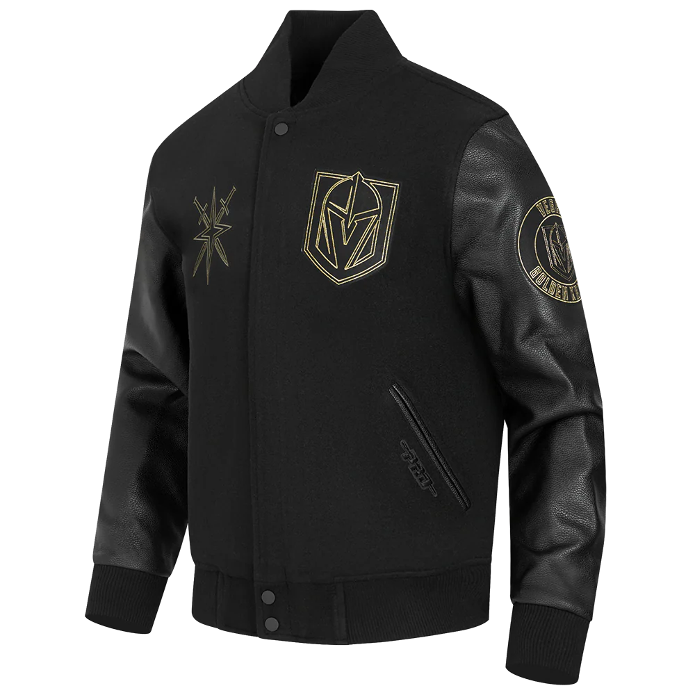 NHL VEGAS GOLDEN KNIGHTS BLACK & GOLD MEN'S WOOL VARSITY JACKET