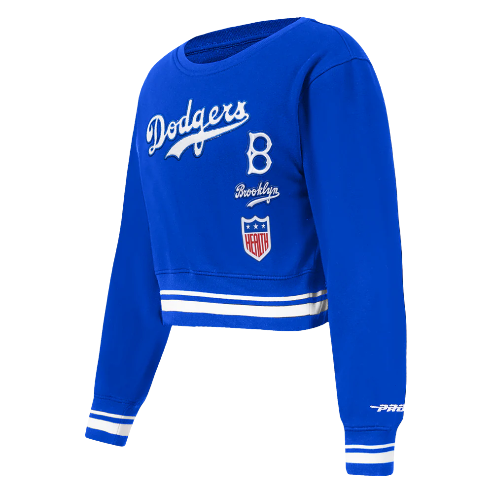 MLB BROOKLYN DODGERS RETRO CLASSIC TODDLER GIRLS RIB FLEECE CREWNECK