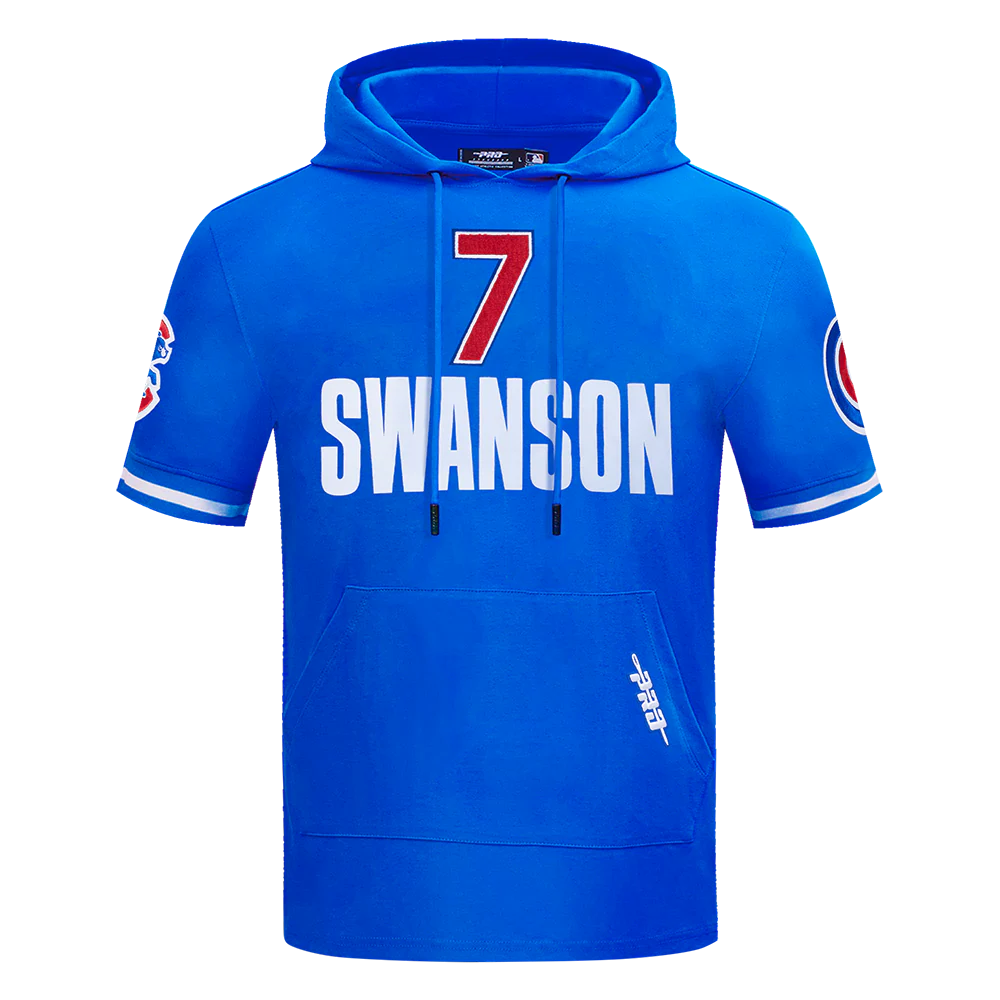 MLB CHICAGO CUBS DANSBY SWANSON #7 CLASSIC MEN'S SHORT SLEEVE PULLOVER HOODIE