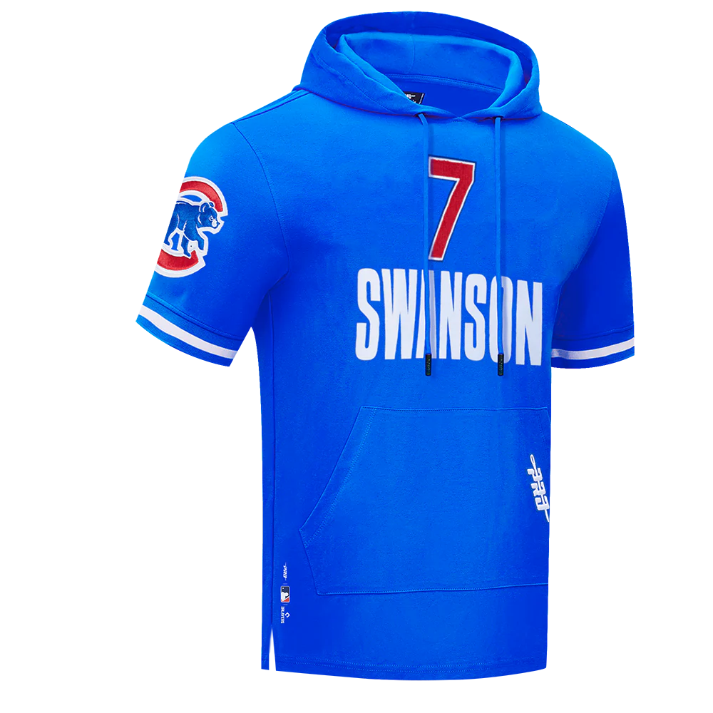 MLB CHICAGO CUBS DANSBY SWANSON #7 CLASSIC MEN'S SHORT SLEEVE PULLOVER HOODIE