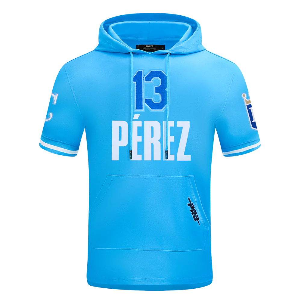 MLB KANSAS CITY ROYALS SALVADOR PEREZ #13 CLASSIC MEN'S SHORT SLEEVE PULLOVER HOODIE