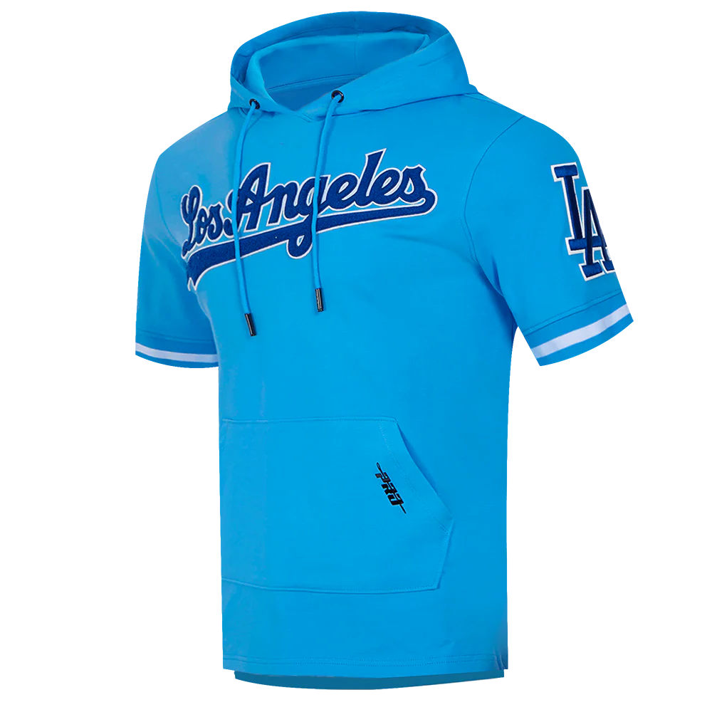 MLB LOS ANGELES DODGERS CLASSIC CHENILLE MEN'S DOUBLE KNIT SHORT SLEEVE PULLOVER HOODIE
