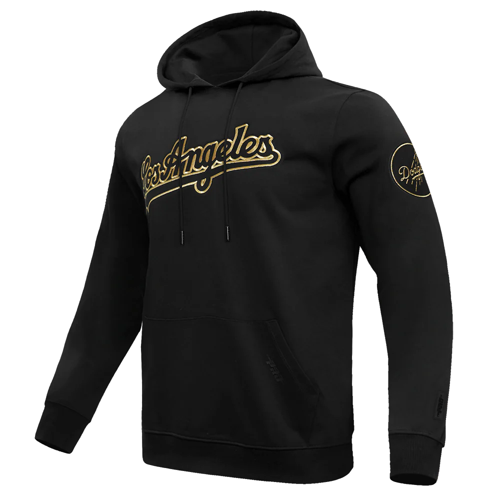 MLB LOS ANGELES DODGERS BLACK & GOLD MEN'S DOUBLE KNIT PULLOVER HOODIE