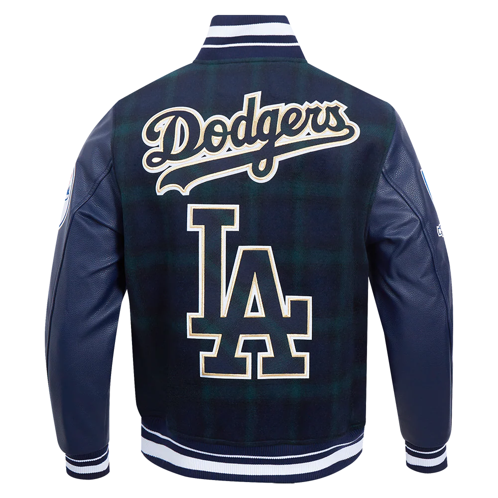 MLB LOS ANGELES DODGERS PRO PREP PLAID MEN'S WOOL VARSITY JACKET