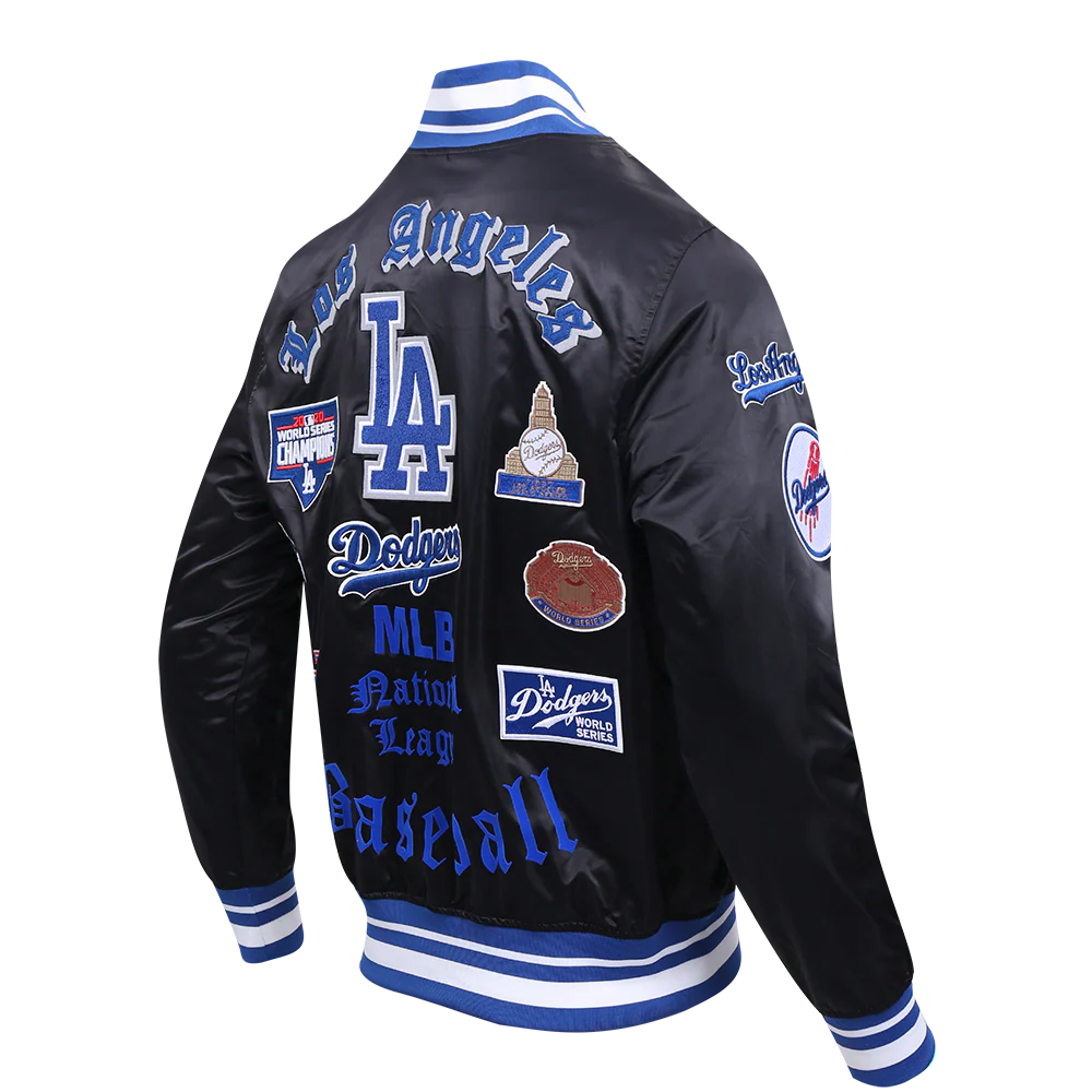 MLB LOS ANGELES DODGERS OLD ENGLISH MEN'S RIB SATIN JACKET