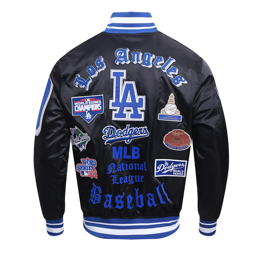 MLB LOS ANGELES DODGERS OLD ENGLISH MEN'S RIB SATIN JACKET