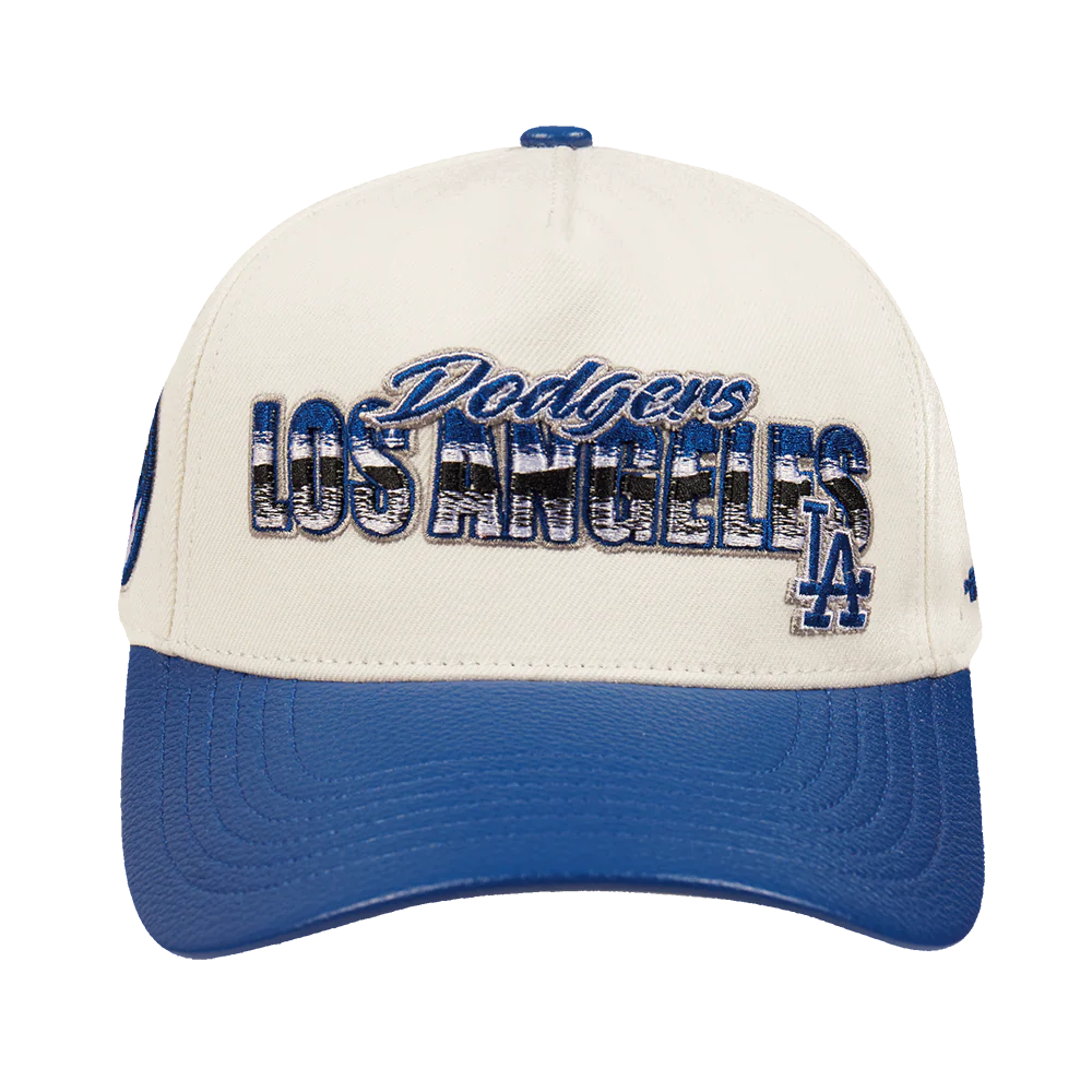 MLB LOS ANGELES DODGERS CHROME MEN'S LEATHER PINCH FRONT STRAPBACK HAT