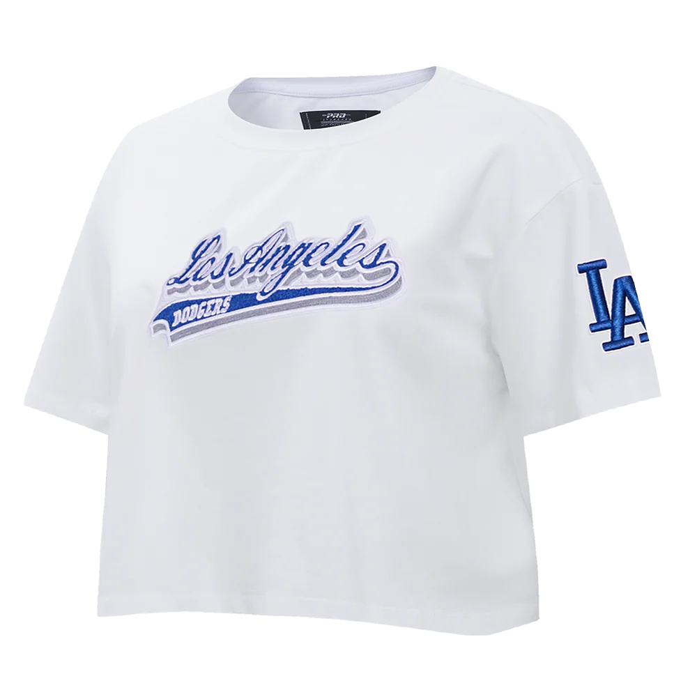 MLB LOS ANGELES DODGERS SCRIPT TAIL WOMEN'S SINGLE JERSEY BOXY TOP