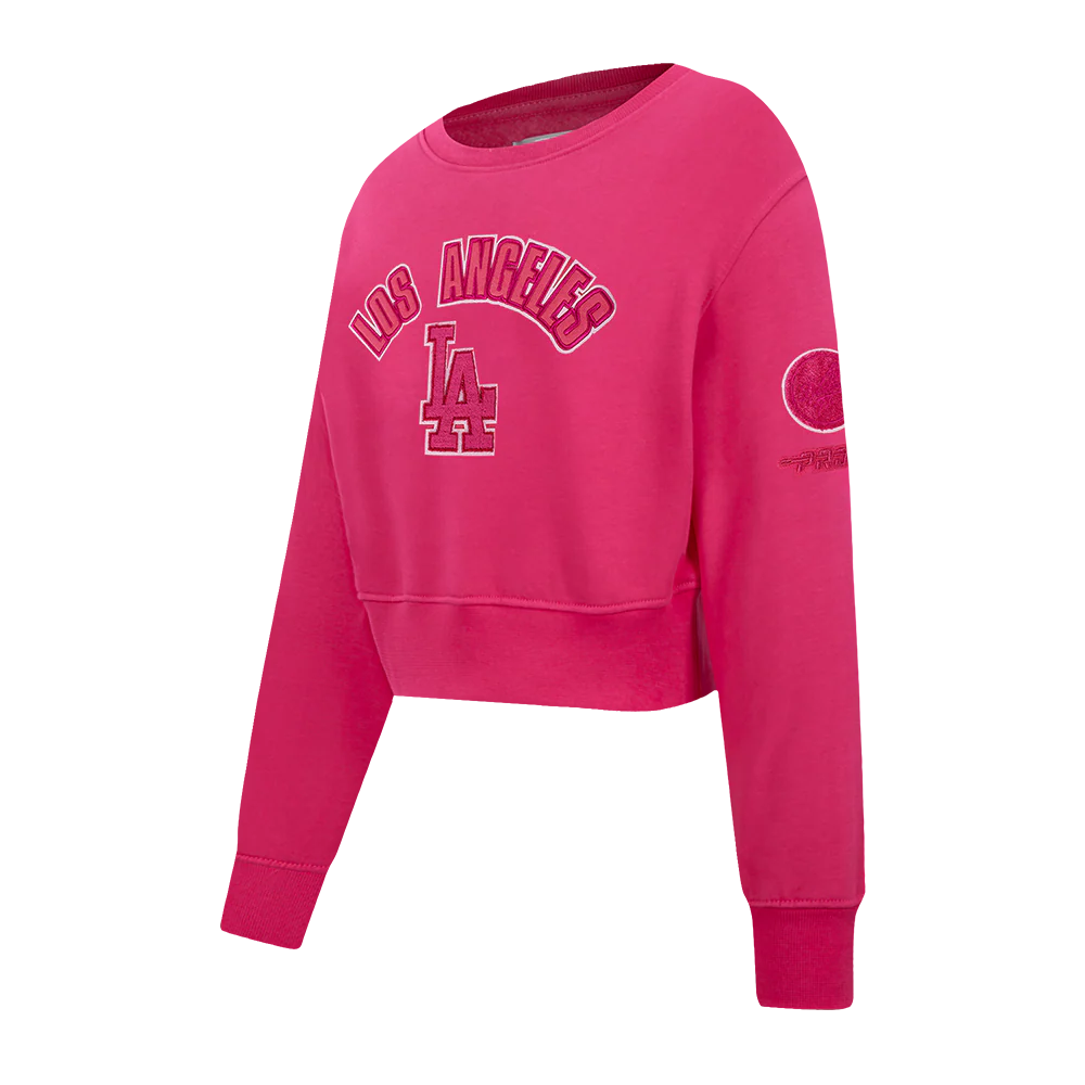 MLB LOS ANGELES DODGERS TRIPLE PINK BIG GIRLS FLEECE CREWNECK