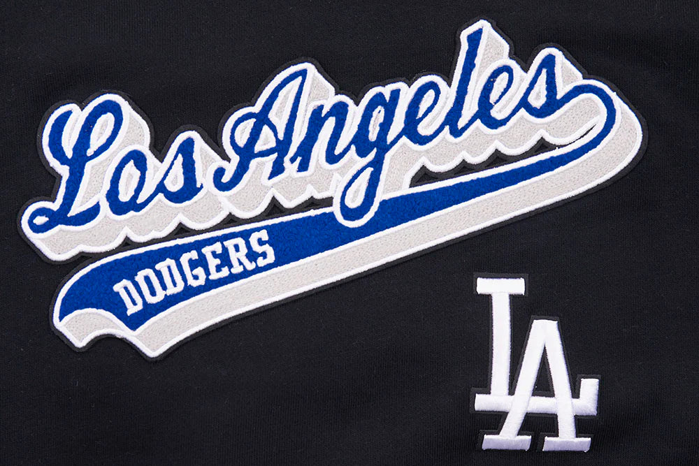 MLB LOS ANGELES DODGERS SCRIPT TAIL WOMEN'S RIB FLEECE CROPPED PULLOVER HOODIE