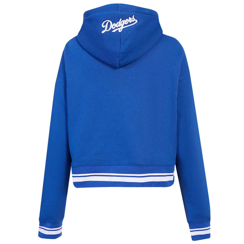 MLB LOS ANGELES DODGERS SCRIPT TAIL WOMEN'S RIB FLEECE CROPPED PULLOVER HOODIE
