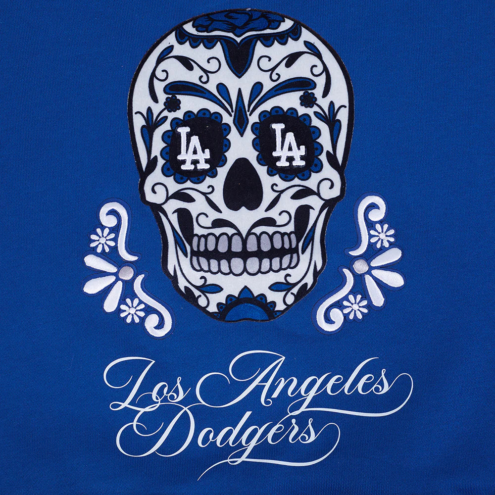 MLB LOS ANGELES DODGERS SUGAR SKULL WOMEN'S FLEECE CROPPED PULLOVER HOODIE